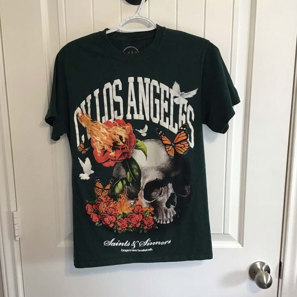 Saints & Sinners Los Angeles Skull Graphic T-Shirt Size Small Y2K